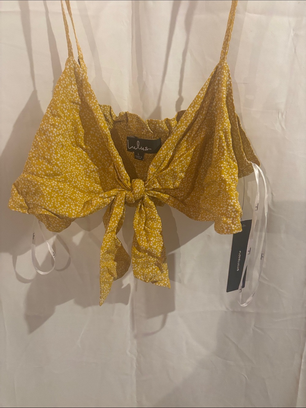 Lulus Yellow Ditsy Floral Tie-Front Crop Top